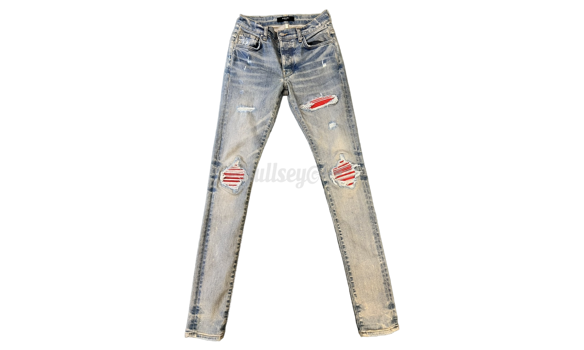 Amiri MX1 Red Ultra Suede Patch Clay D04LAA Jeans Light Stains