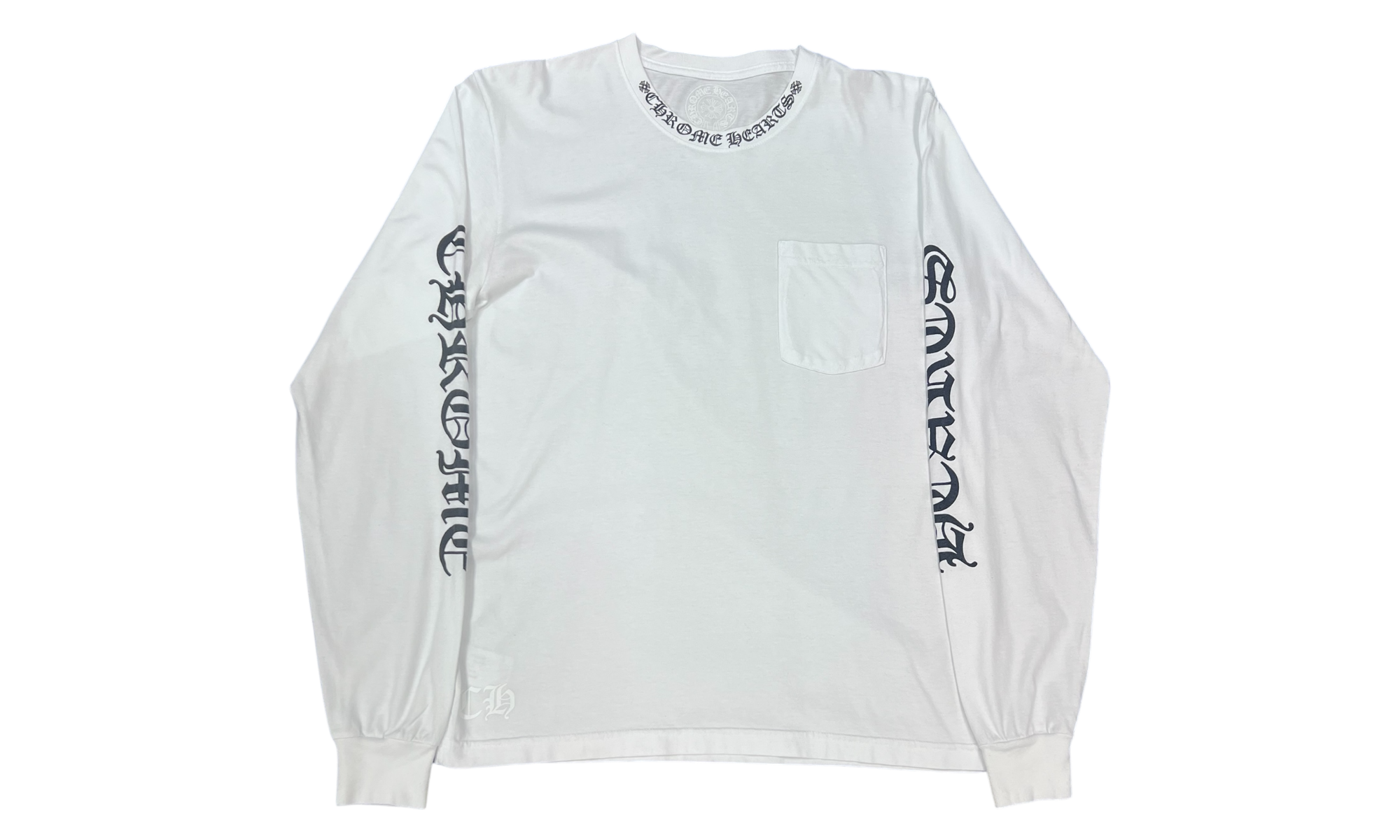 Chrome Hearts Neck Logo Letters White/Black Longsleeve T-Shirt (Preowned)-Bullseye Sneaker Boutique