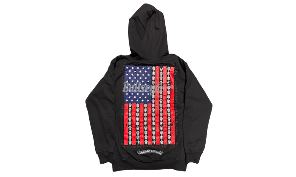 Chrome Hearts USA Flag Black Zip-Up Hoodie-Is the Ultimate Horse Girl in Western Boots and Neon Cow-Print for Wyoming Birthday Party