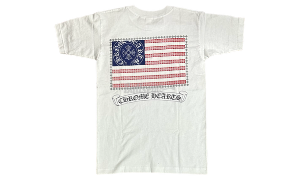 Chrome Hearts USA Flag Scroll Label White T-Shirt-Features New balance Fresh Foam 650V1 Running Shoes