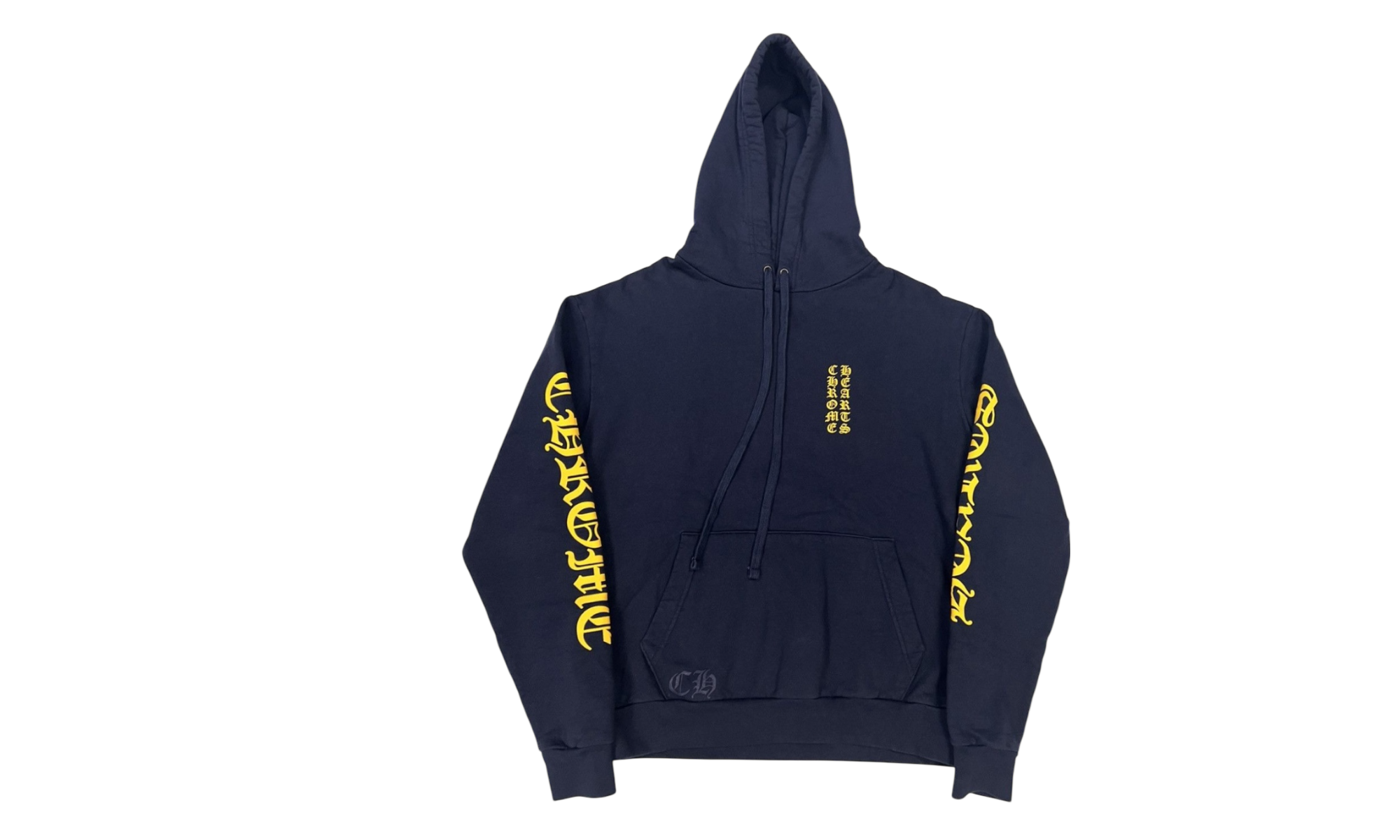 Chrome Hearts Yellow Script Logo Navy Hoodie-Bullseye Sneaker Boutique