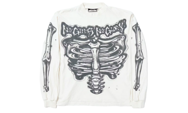 Hellstar Studios Airbrushed Bones White Longsleeve T-Shirt-White Oreo 4s j-03 Jordan match Sneaker tees NBA Young Boy Toon