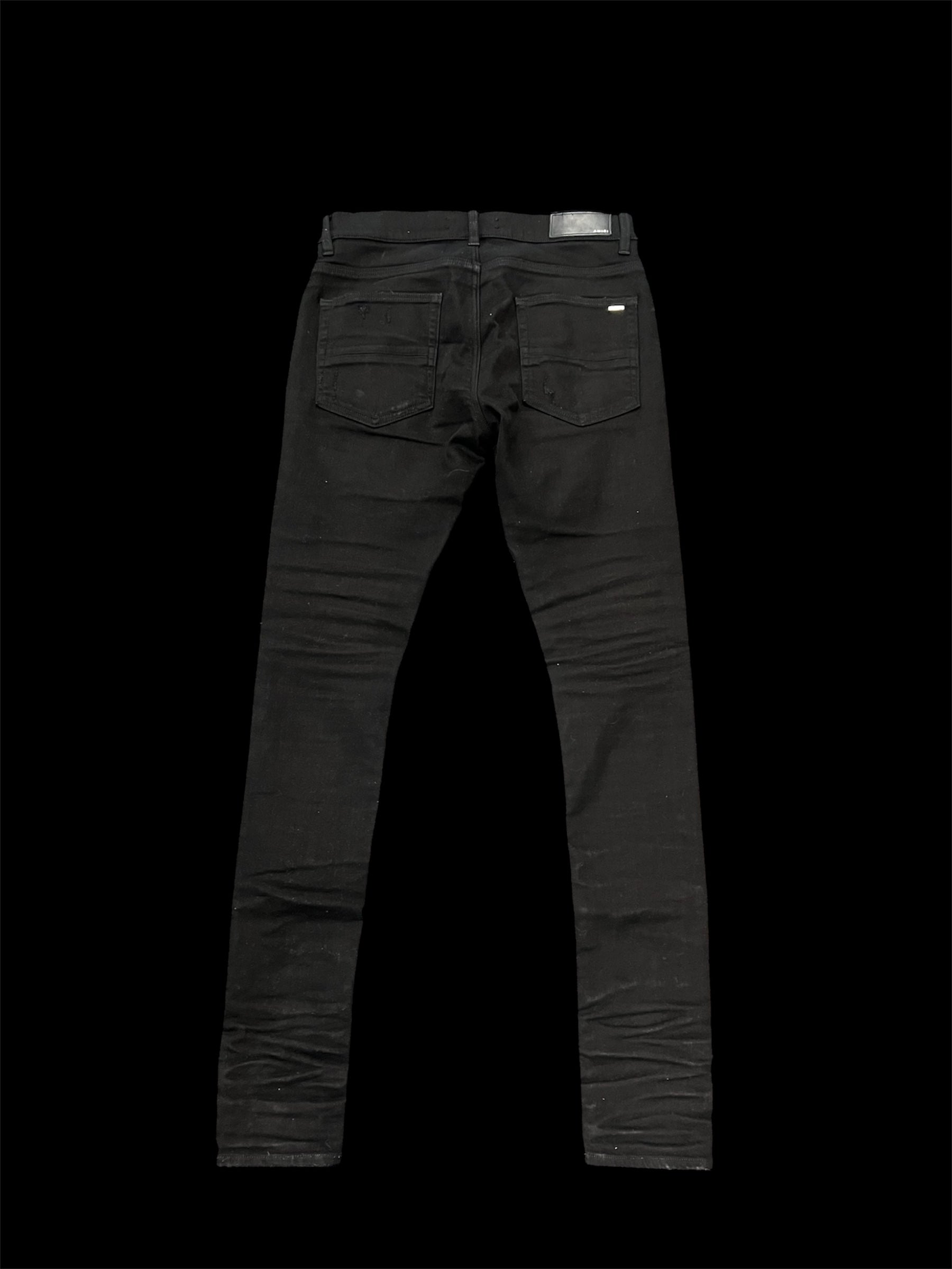 Amiri Leather Thrasher Ripped Black Jeans (PreOwned)