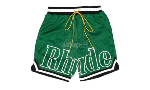 Rhude Court Logo Green Shorts-Finish you Air Jordan 13 "Flint" sneaker fit with these new Nike apparel styles to match