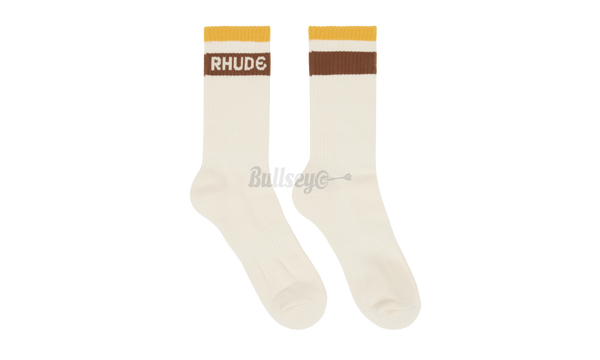 Rhude Striped Logo Socks Cream/Mustard-UNC 3s sneaker tees Carolina Blue Misfit Teddy