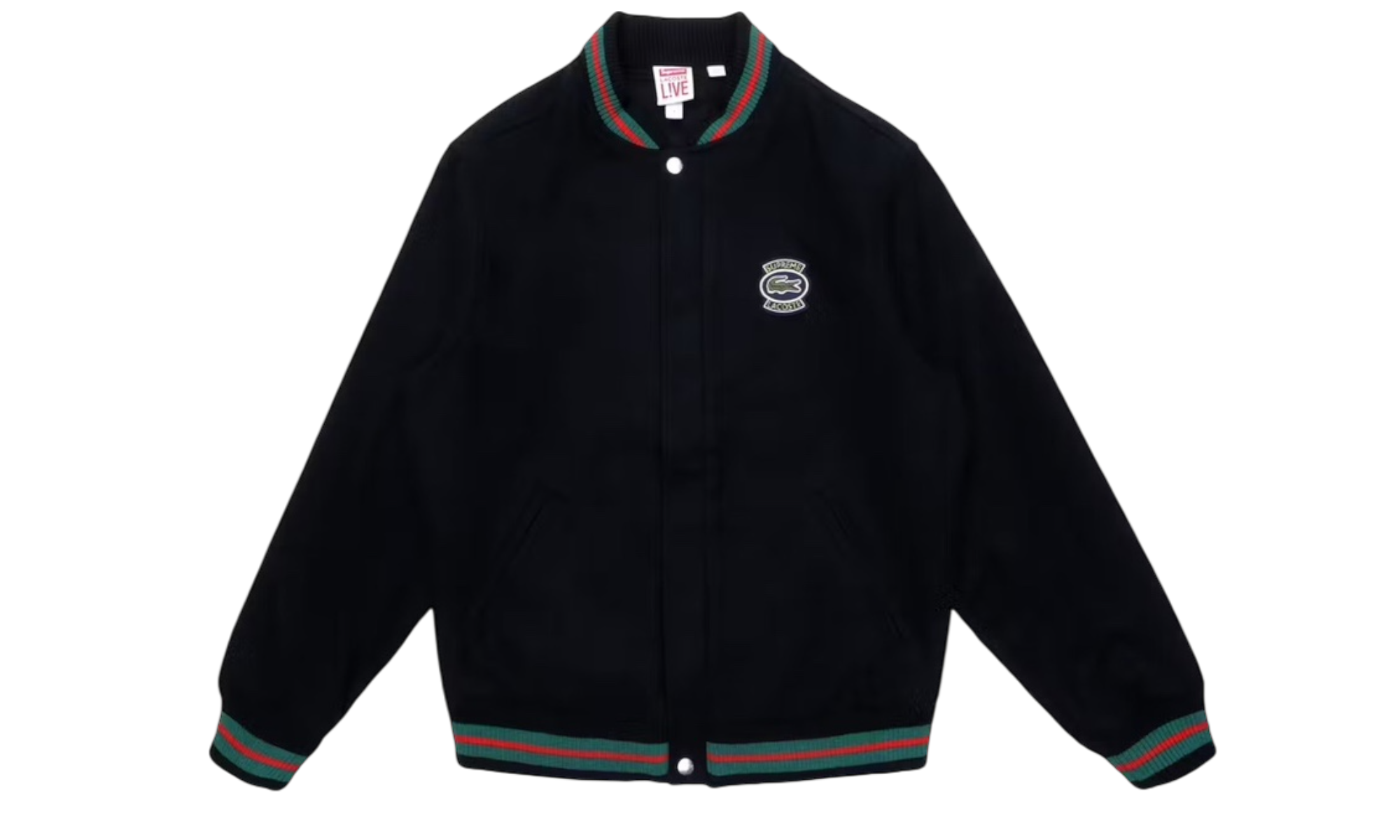 Supreme Lacoste Wool Varsity Black Jacket-Bullseye Sneaker Boutique