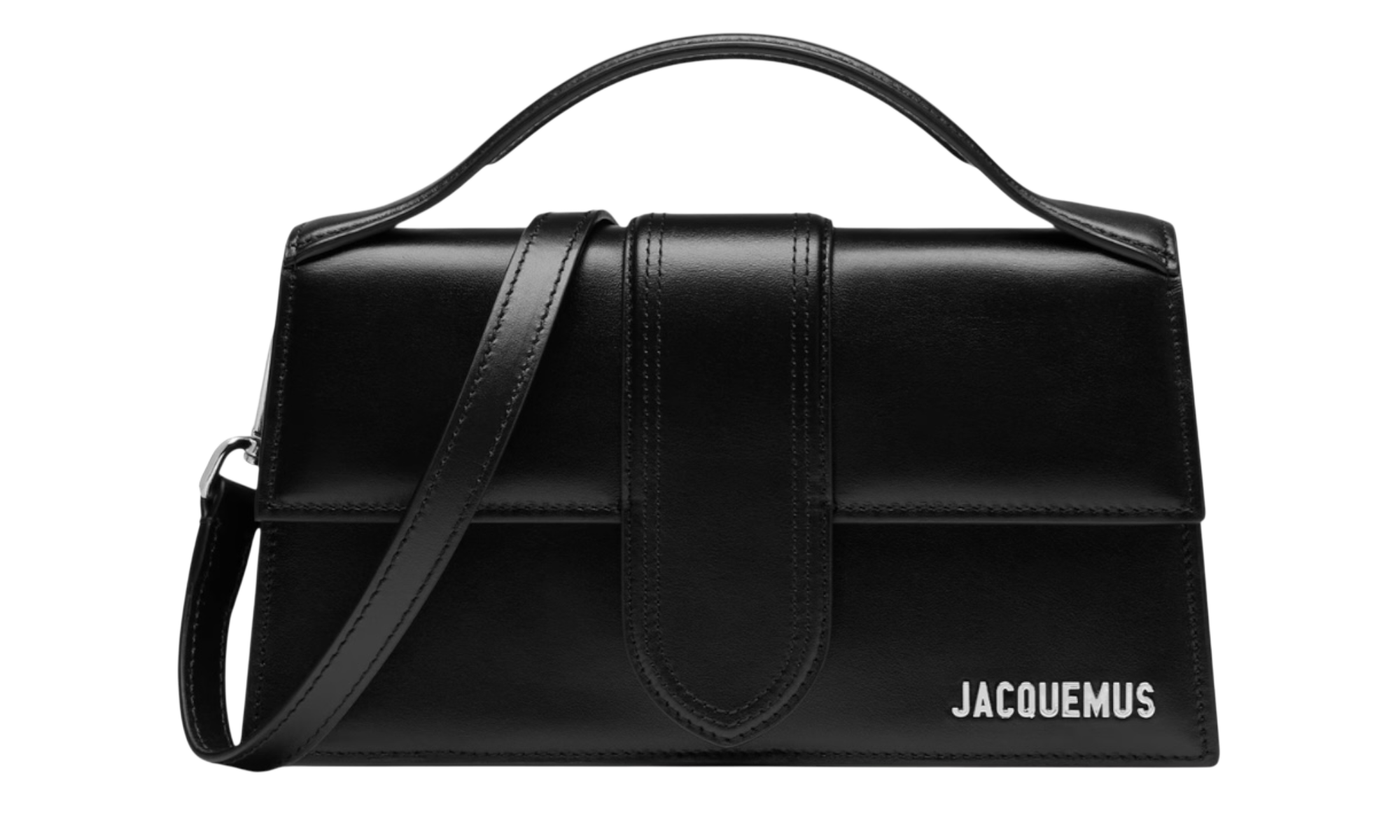 Jacquemus Le Grand Bambino Crossbody Strap Black Handbag Silver Lettering