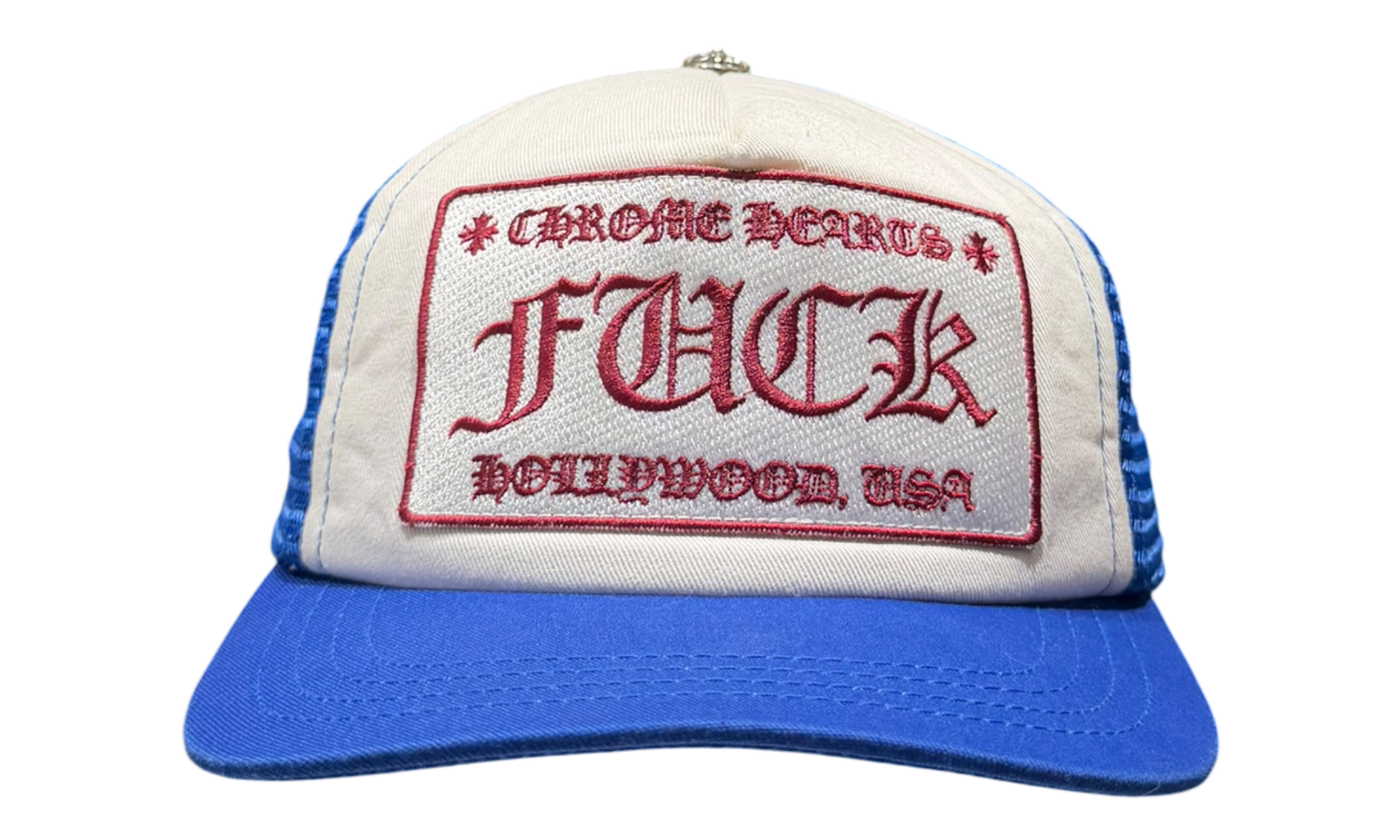 Chrome Hearts FUCK Hollywood Trucker Hat Red/White/Blue (PreOwned)