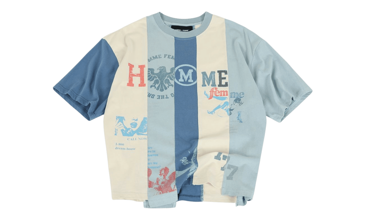 Homme Femme Reconstructed Varsity Tee White/Blue