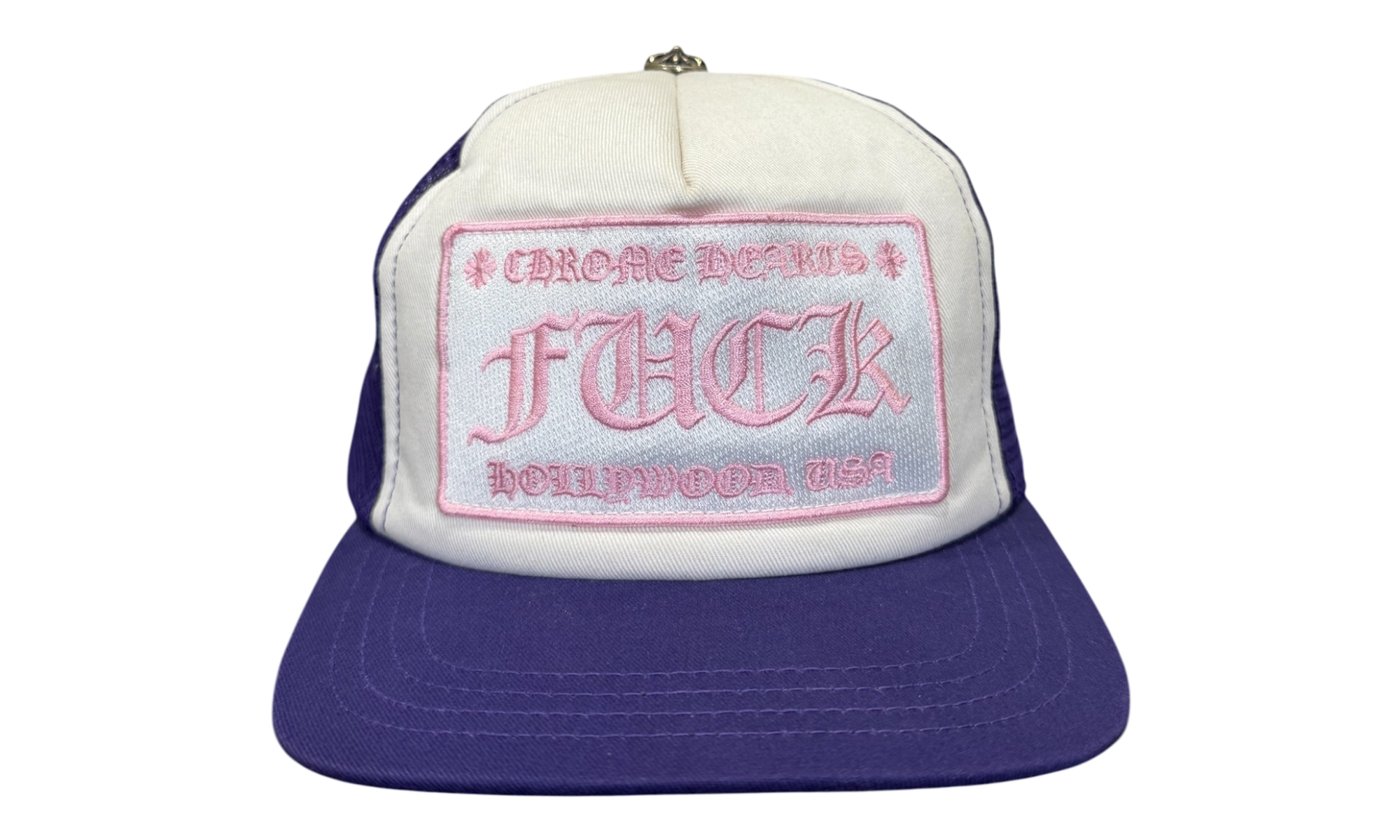 Chrome Hearts Fuck Hollywood Trucker Hat Purple/White/Pink