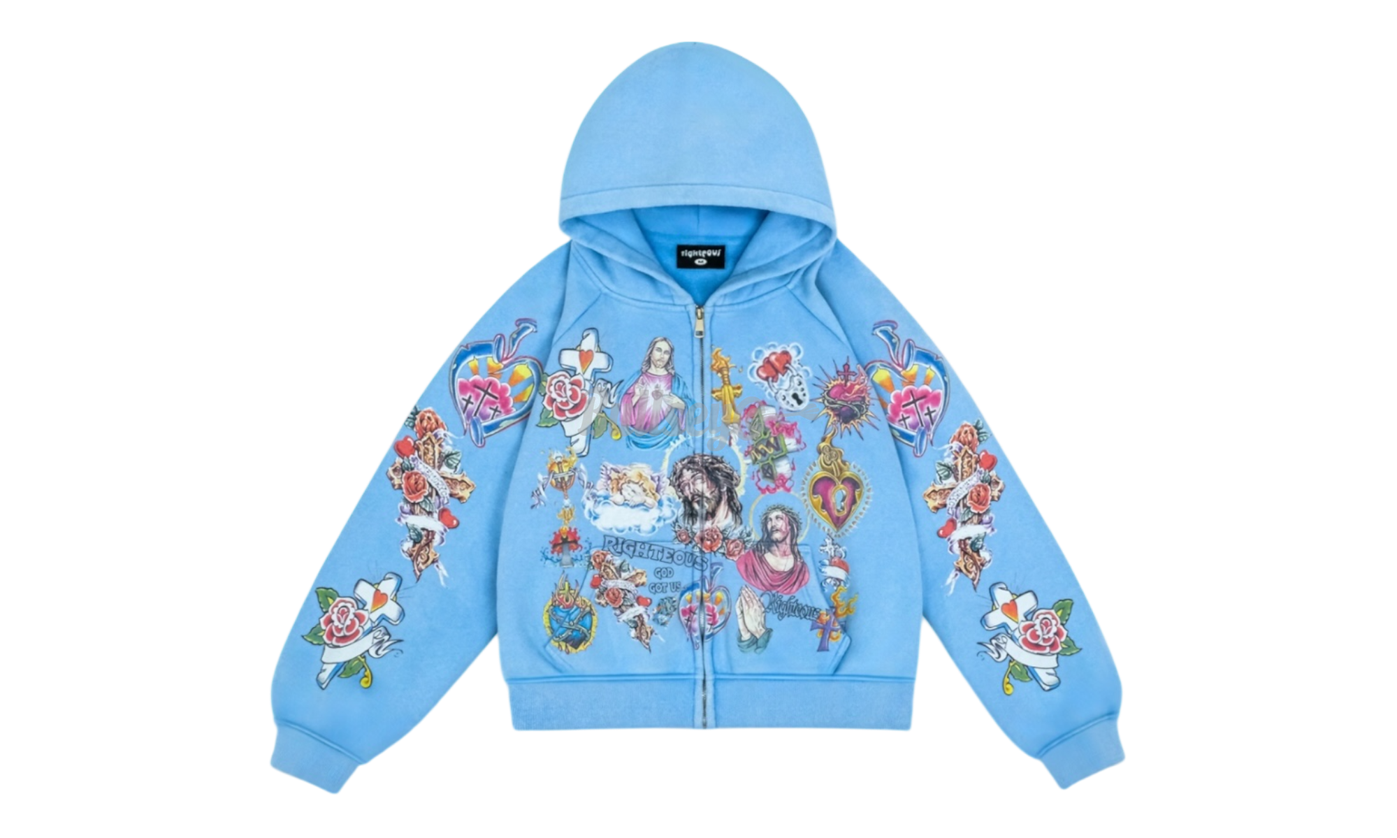 We Are Righteous Risen King Blue Cropped Zip-Up Hoodie