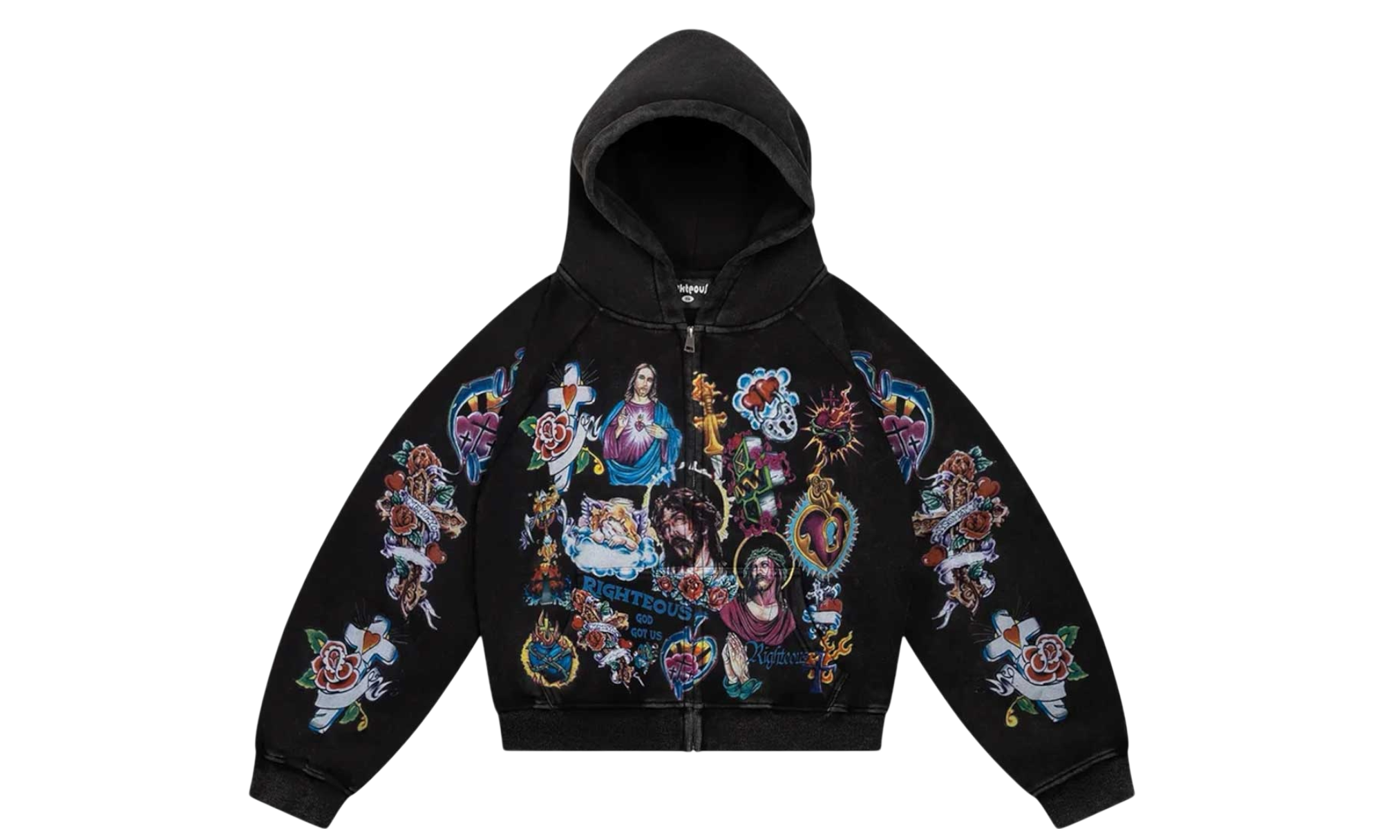 We Are Righteous Risen King Black Cropped Zip-Up Hoodie