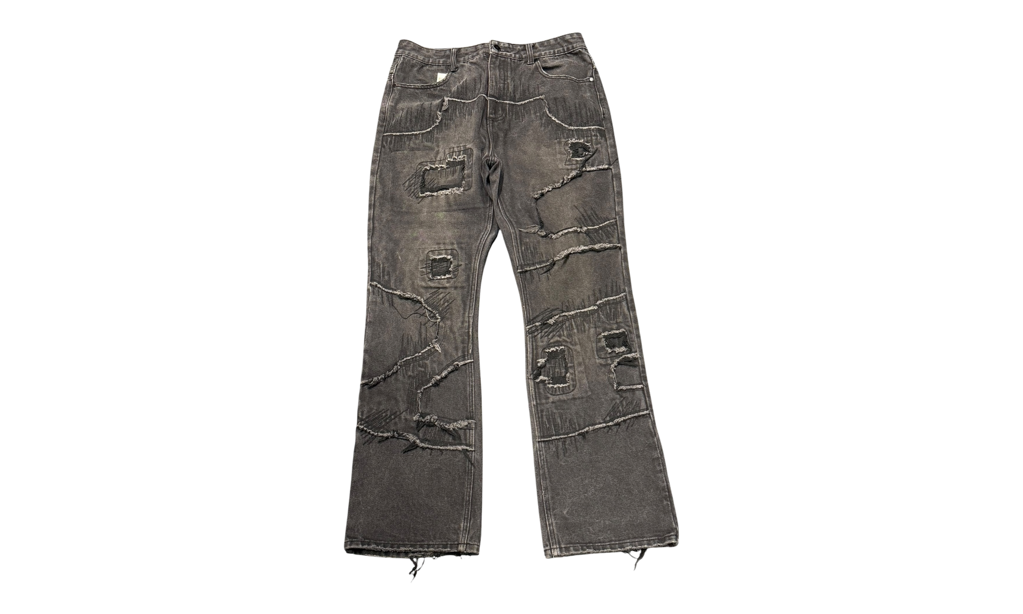 Homme + Femme Distressed Patch Black Jeans ( Preowned )