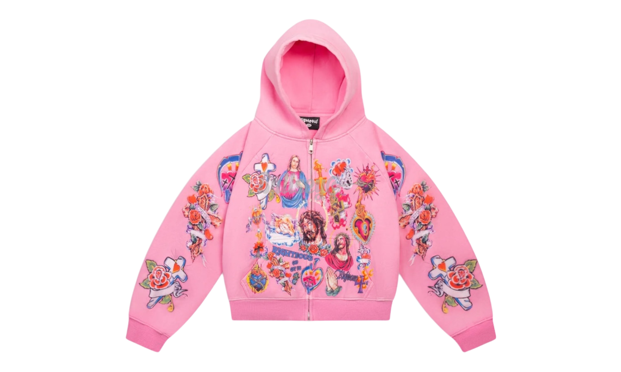 We Are Righteous Risen King Pink Cropped Zip-Up Hoodie