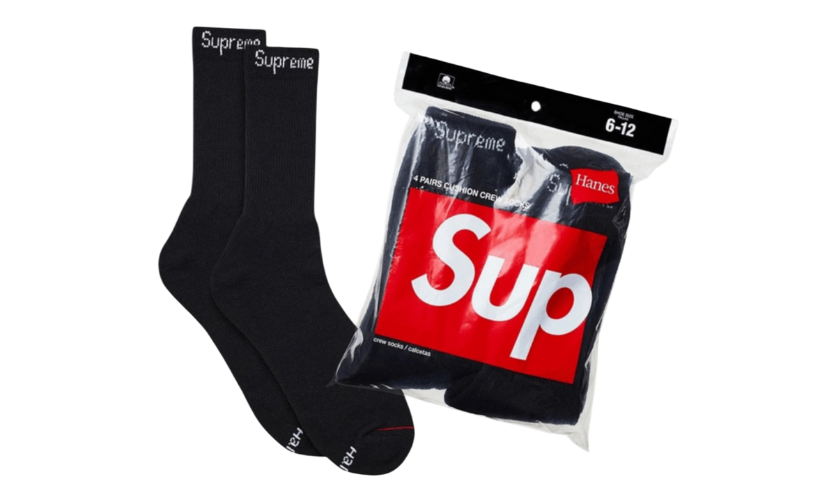 Supreme Hanes Crew Socks (4 Pack) Black