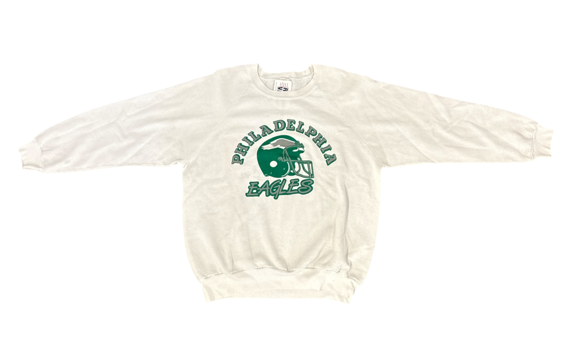 80's Philadelphia Eagles White/Kelly Green Helmet Crewneck No Tag (PreOwned)-Bullseye Sneaker Boutique