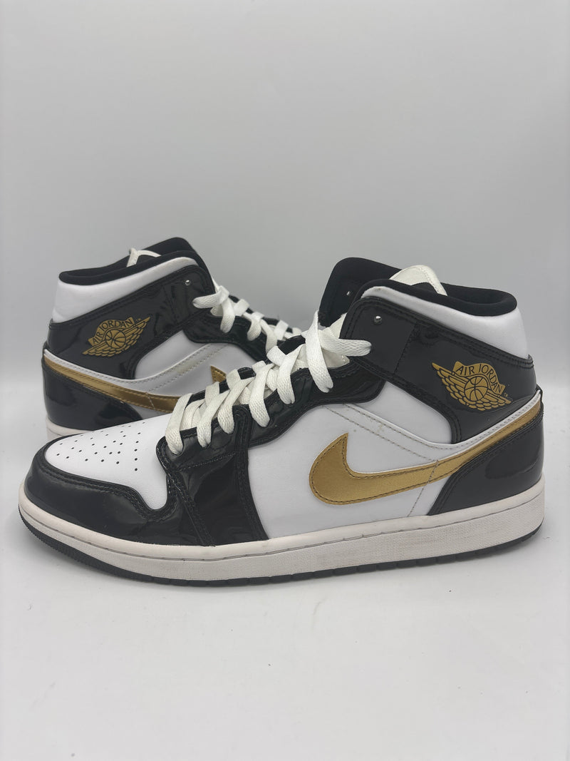 Air Jordan 1 Mid "Patent Black White Gold" (PreOwned)-Bullseye Sneaker Boutique