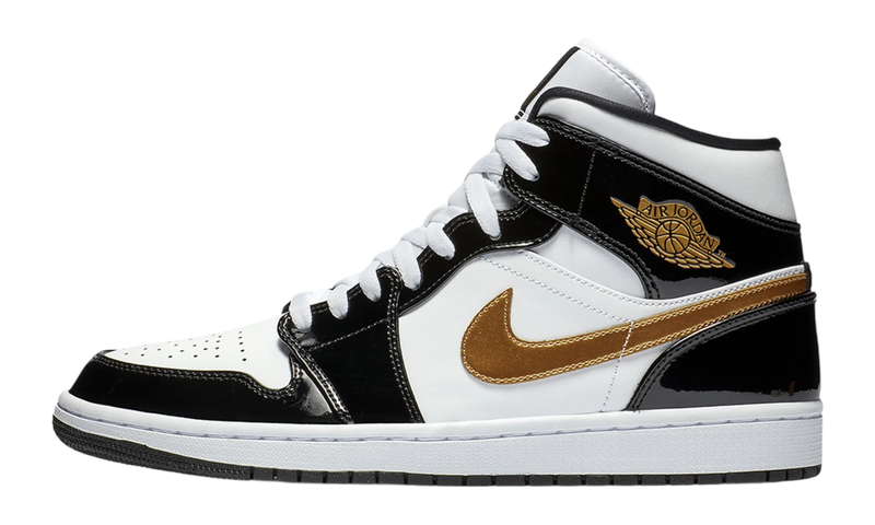 Air Jordan 1 Mid "Patent Black White Gold" (PreOwned)-Bullseye Sneaker Boutique