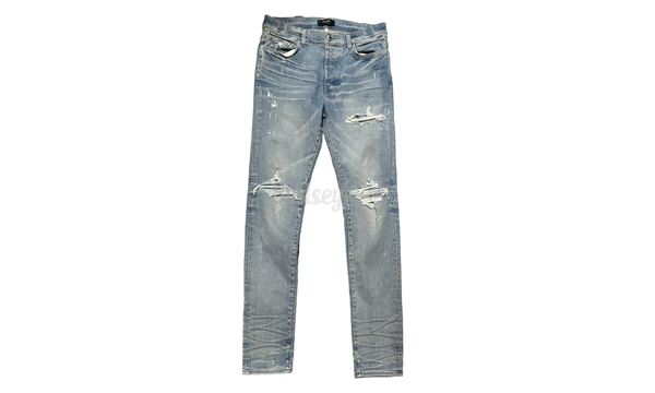 Amiri MX1 Clay Indigo Ripped Jeans-On Running Hoch sitzende Leggings Blau