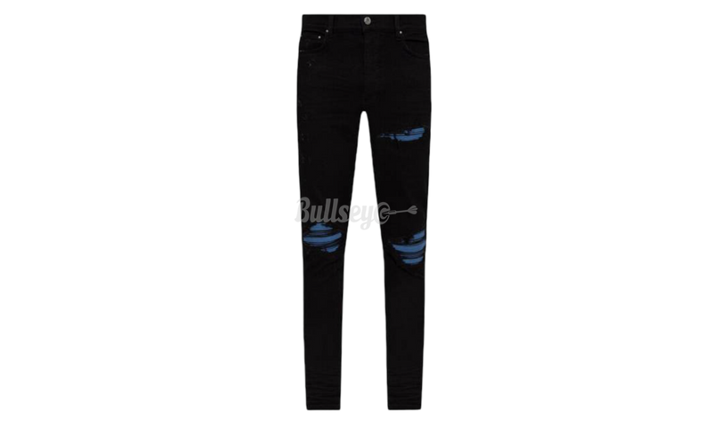 Amiri MX1 Ultra Suede Distressed Black Blue Patch Jeans-Urlfreeze Sneakers Sale Online