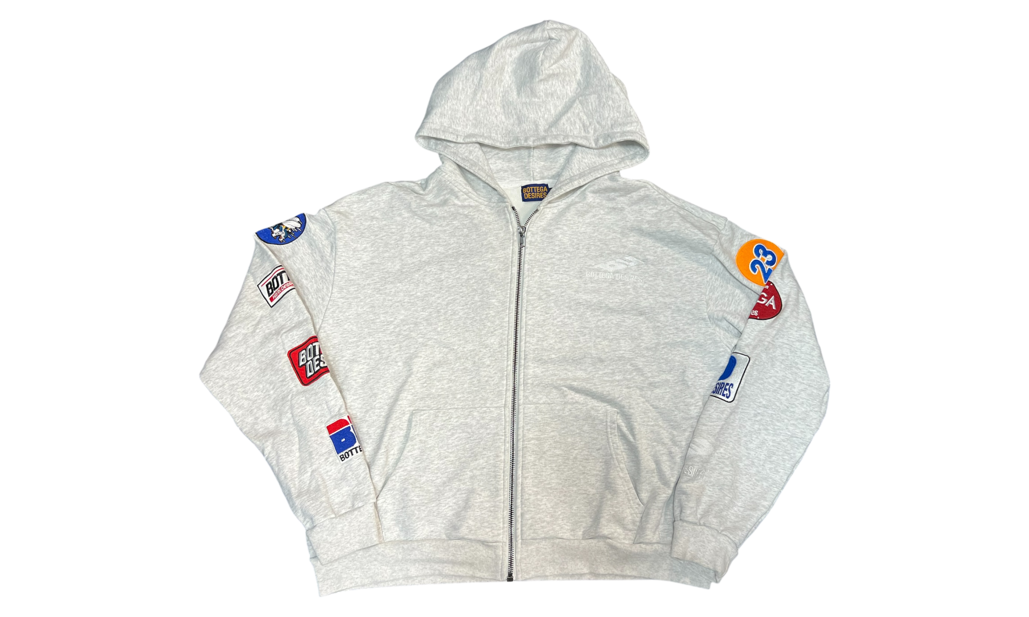 Bottega Desires Patches Grey Hoodie (PreOwned)-Bullseye Sneaker Boutique