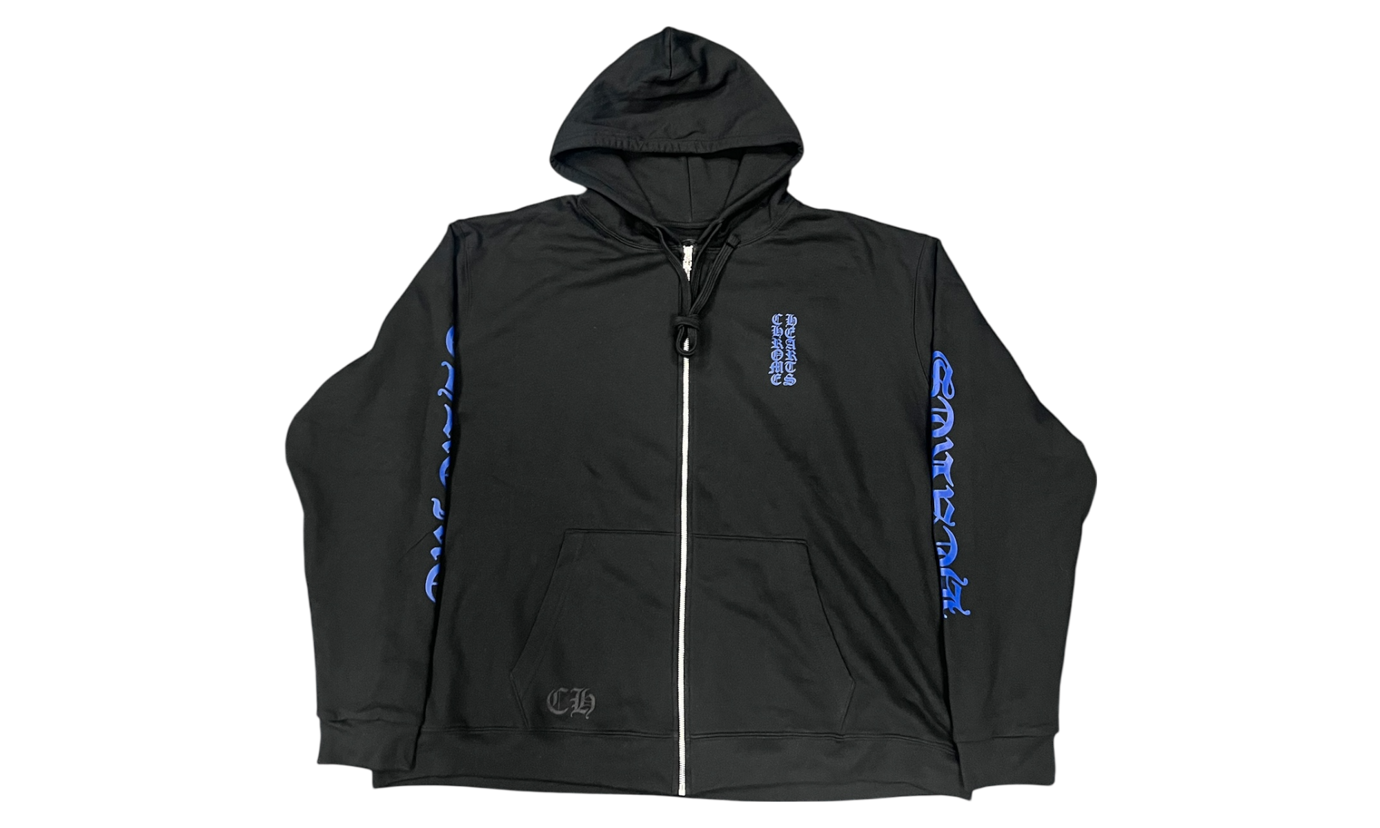 Chrome Hearts Blue Vertical Letter Black Zip-Up Hoodie-Bullseye Sneaker Boutique