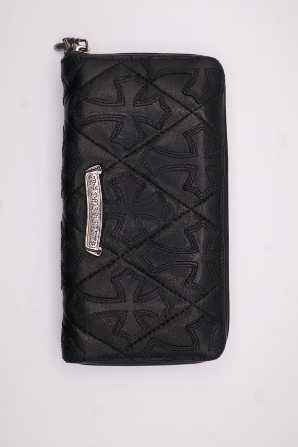 Chrome Hearts Cemetery Cross Dagger Zipper Black Quilted Leather Wallet