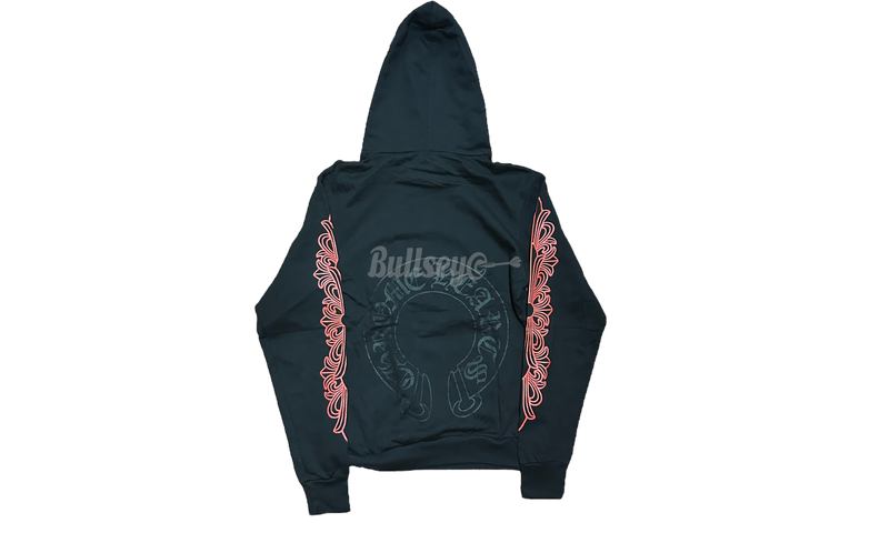 Chrome Hearts Horseshoe Red Floral Black Hoodie-she was born to wear these sandals