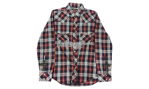 Chrome Hearts Plaid Flannel Longsleeve Button up Shirt (PreOwned)-Emily Ratajkowski Styles Sneakers With Sweatpants and Crop Top on Babymoon