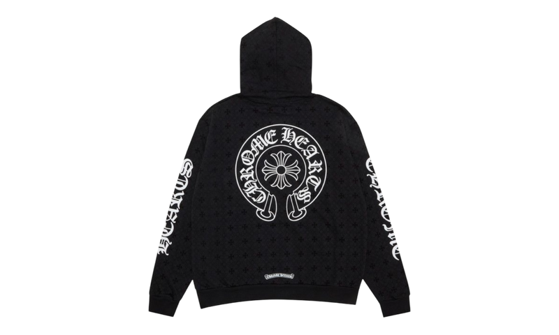 Chrome Hearts Plus Cross All over Print Horseshoe Logo Black Hoodie