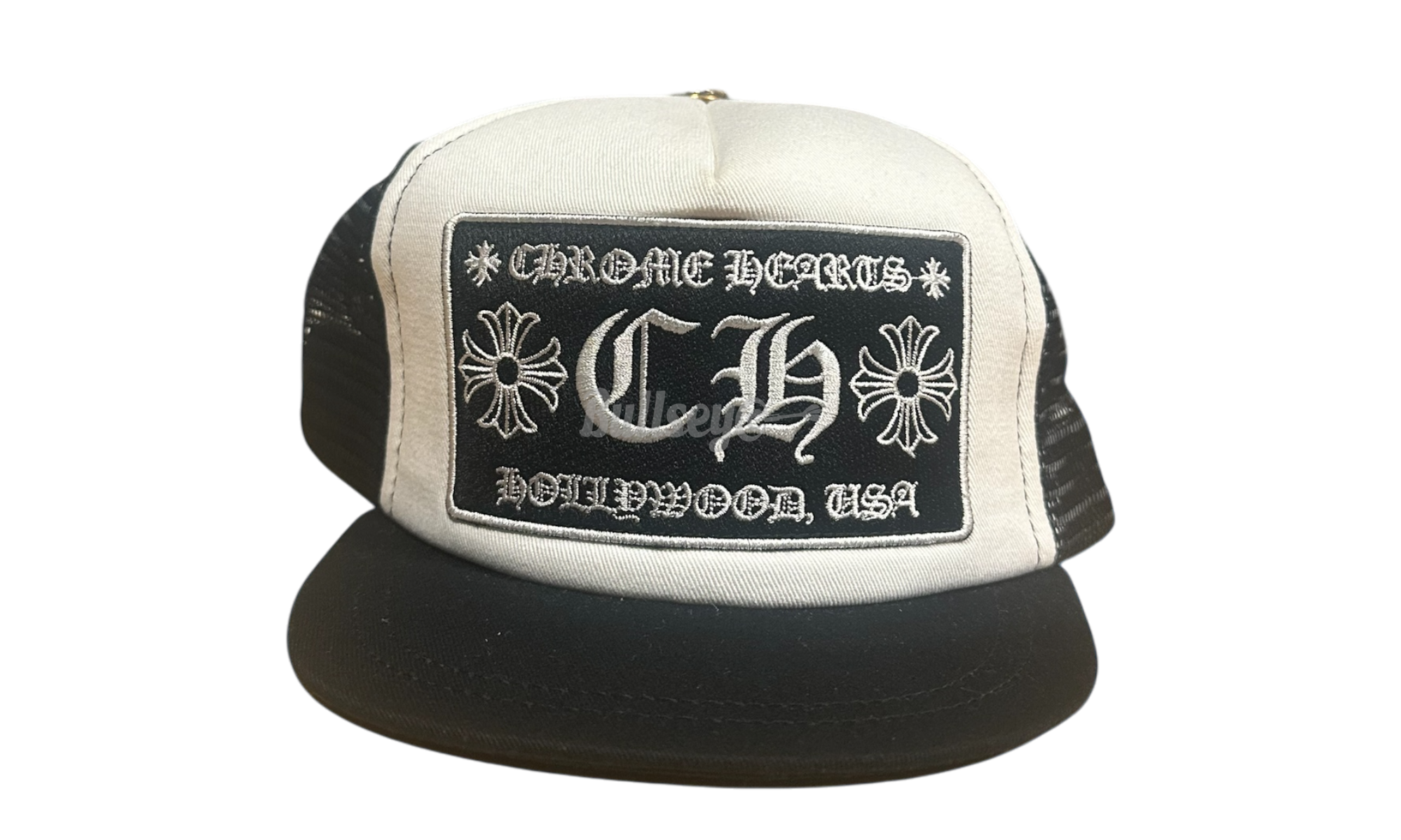 Chrome Hearts White/Black Hollywood Trucker Hat (Kids) (Cracked Strap)-Bullseye Sneaker Boutique