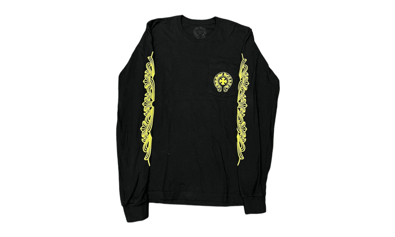 Chrome Hearts Yellow Hollywood Script Floral Black Longsleeve