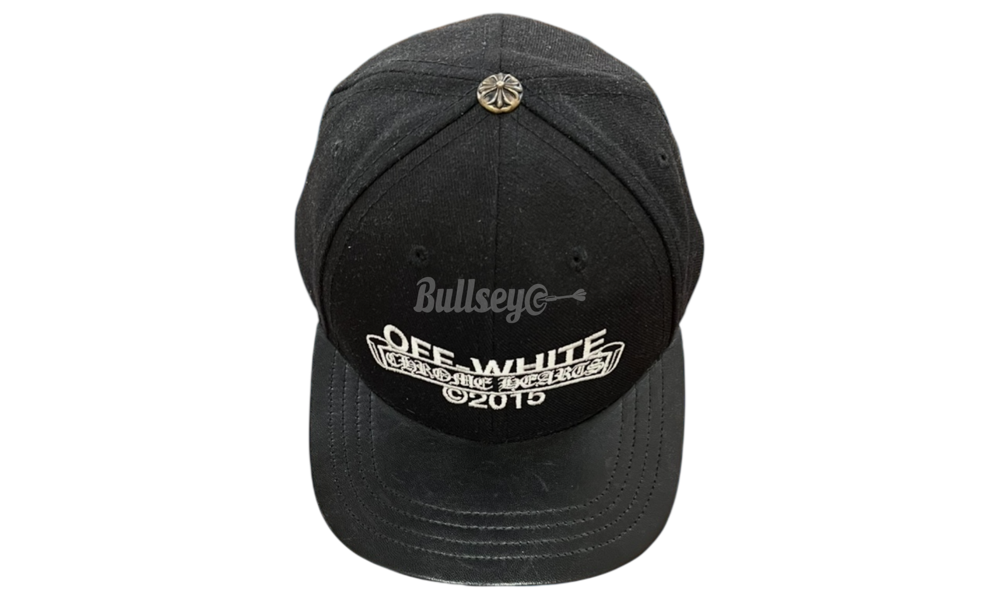 Chrome Hearts x Off-White Black Leather Brim Scroll Silver Fitted Hat (Preowned)