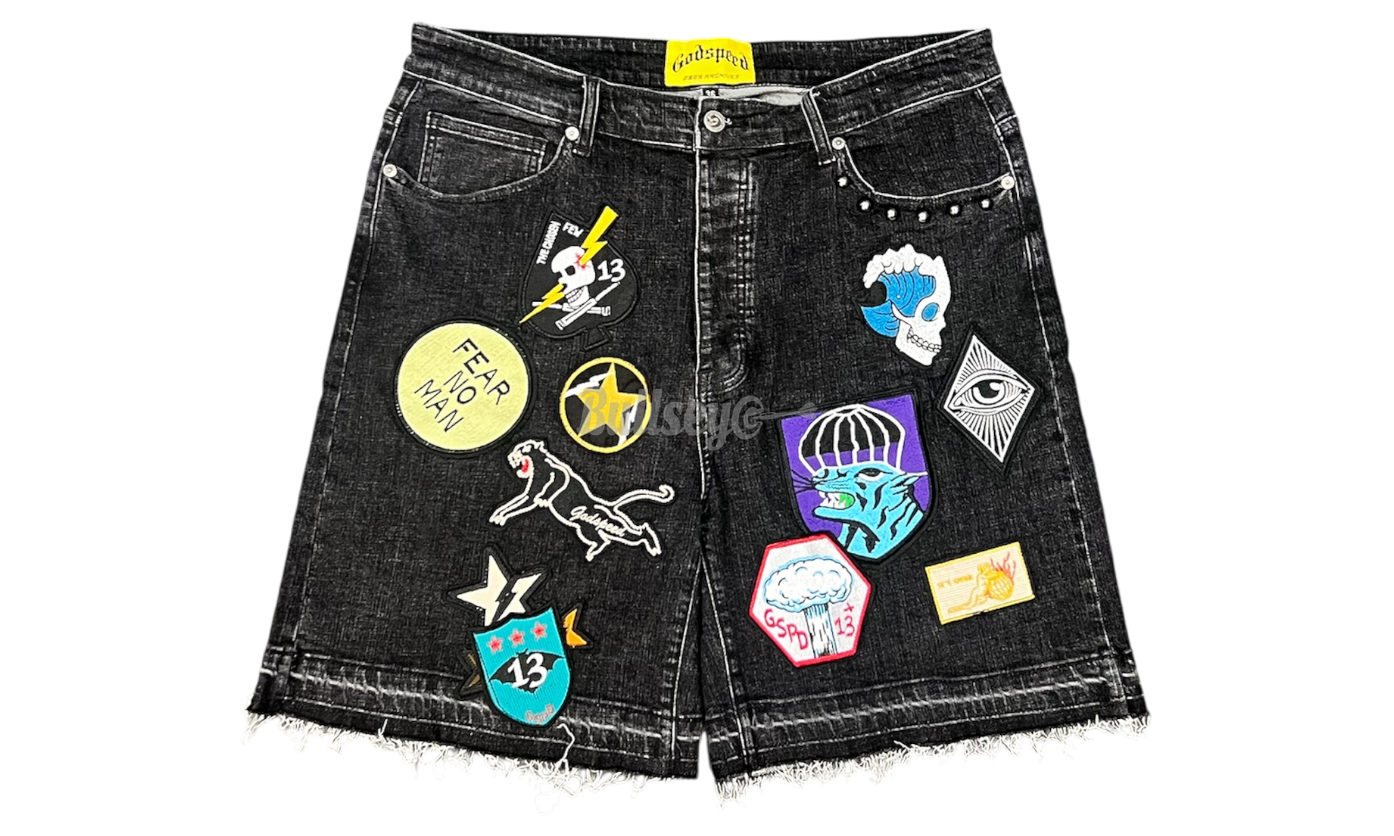 Godspeed Patchwork Black Denim Shorts-Bullseye Sneaker Boutique