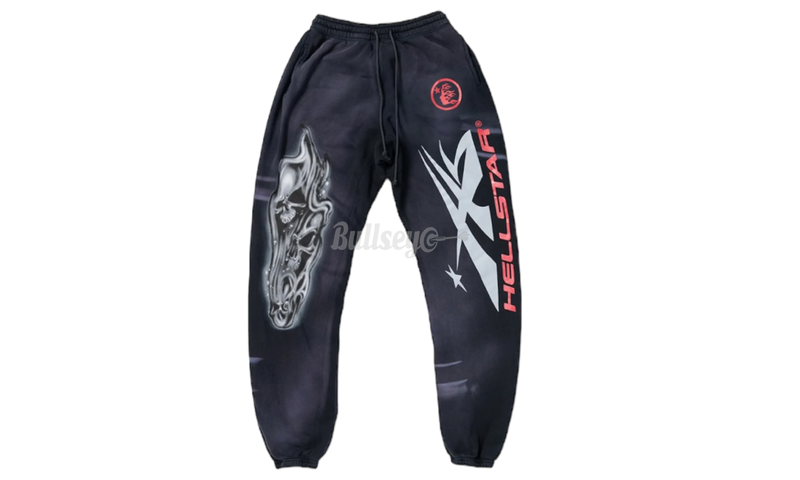 Hellstar Airbrushed Skull Black Closed Elastic Bottom Sweatpants-Bullseye Sneaker Boutique