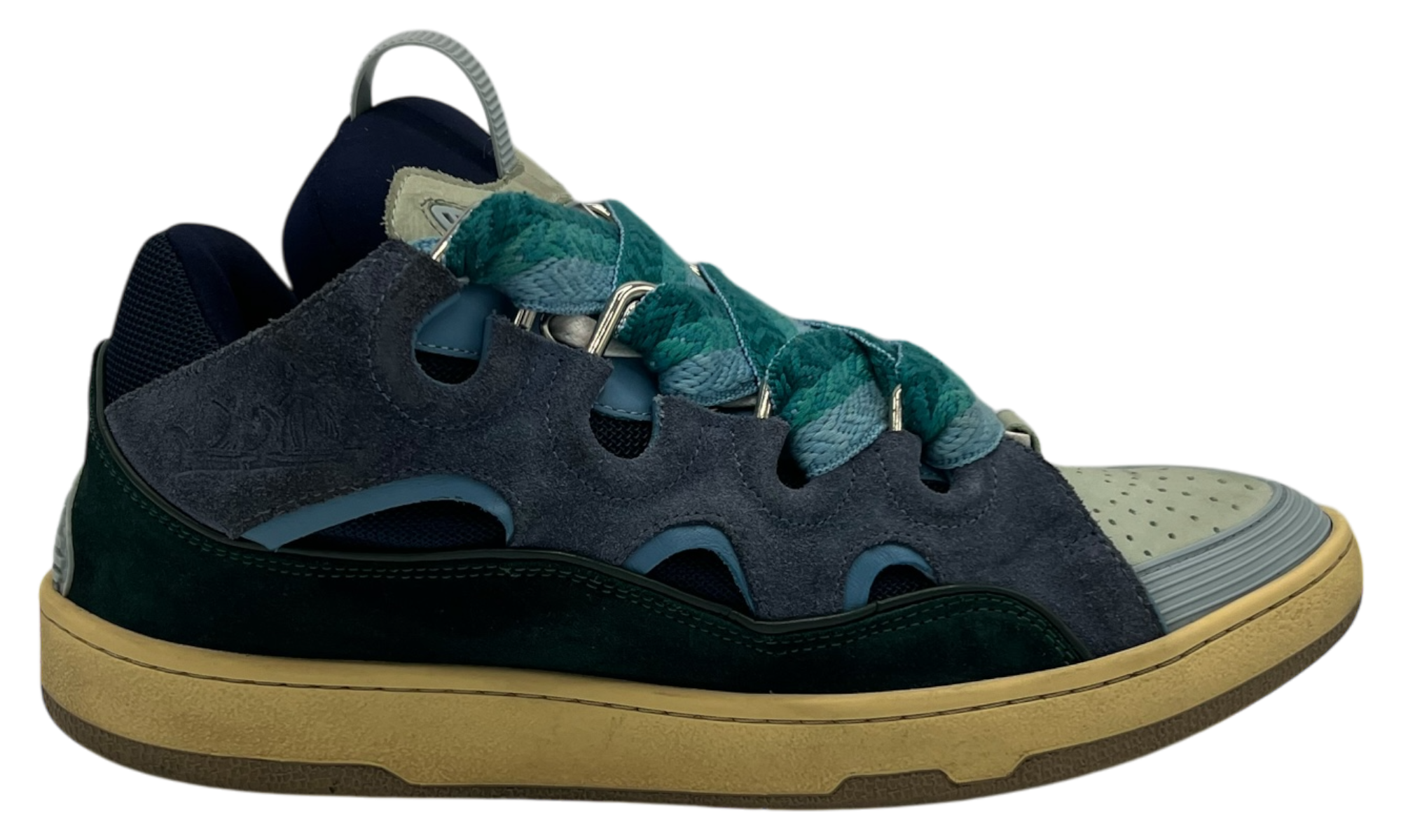 Lanvin Curb Grey Dark Green Light Blue Sneaker (PreOwned) (No Box)