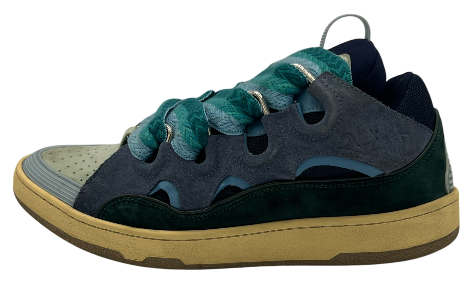 Lanvin Curb Grey Dark Green Light Blue Sneaker (PreOwned) (No Box)-Bullseye Sneaker Boutique