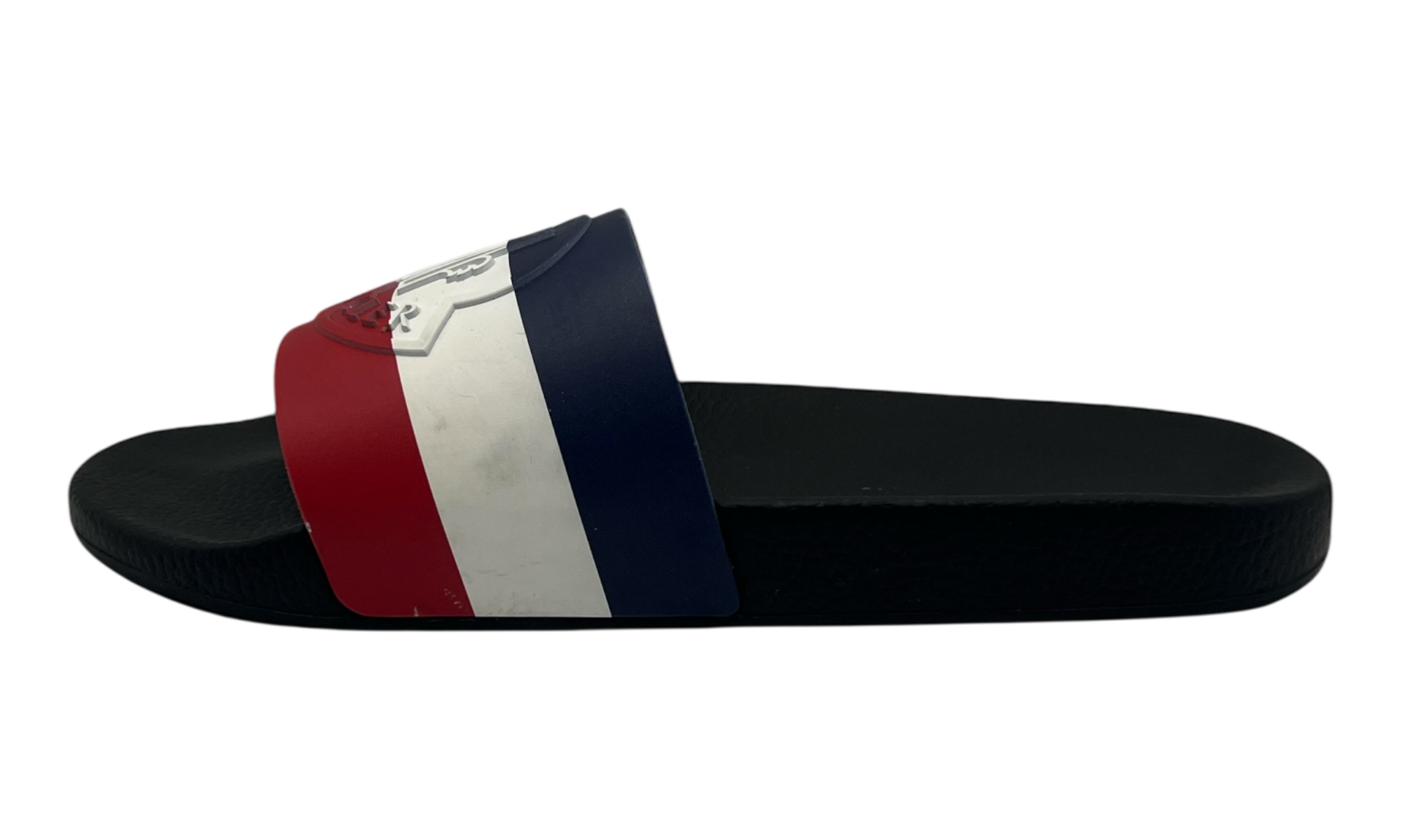Moncler Basile Pool Slides "Black TriColour" (PreOwned)-Bullseye Sneaker Boutique