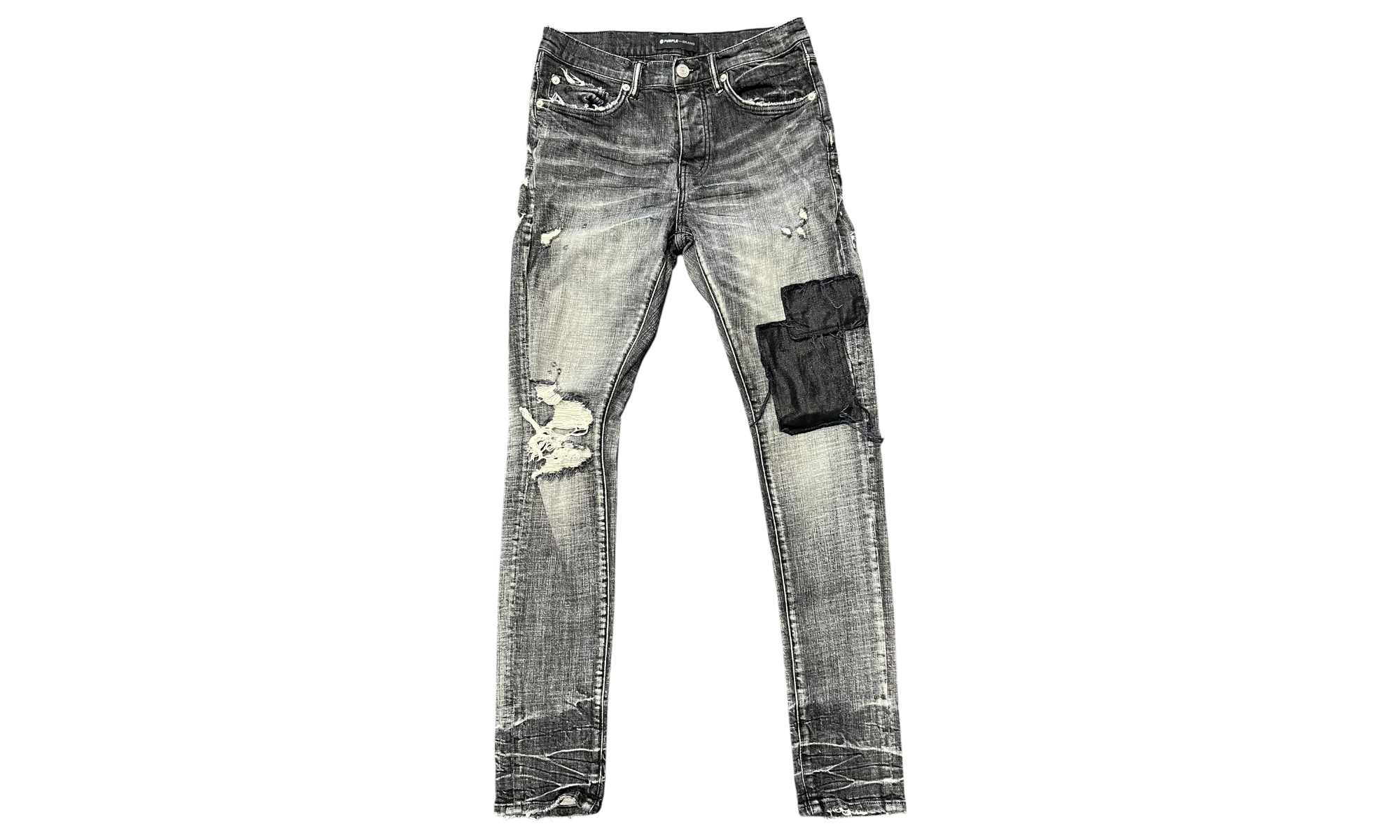 Purple-Brand Black Patched Grey Jeans (PreOwned)-Bullseye Sneaker Boutique