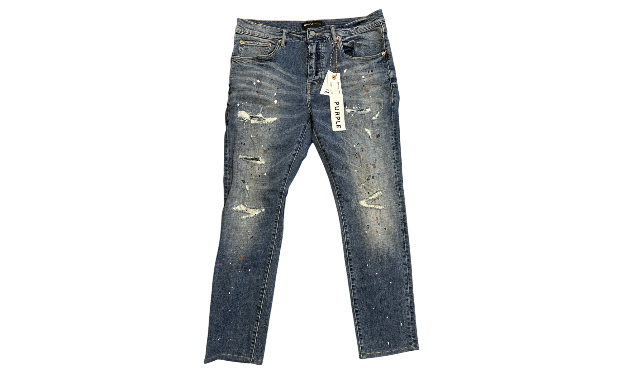 Purple-Brand Paint-Splatter Dark Blue Jeans-Bullseye Sneaker Boutique