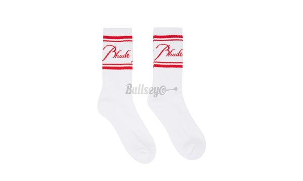 Rhude Script Logo Red White Socks-Bullseye Sneaker Boutique