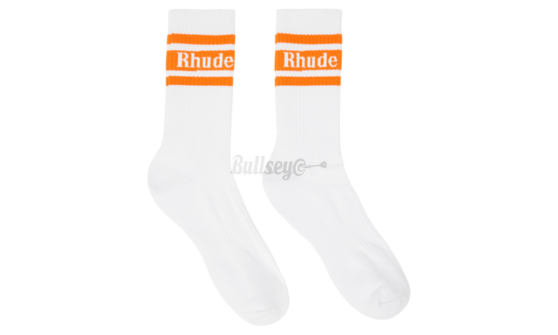 Rhude White/Orange Stripe Logo Socks-Bullseye Sneaker Boutique