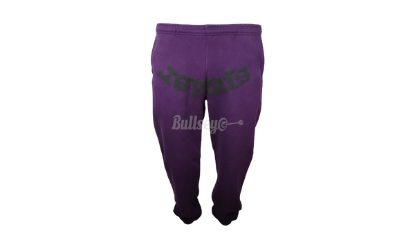 Spider Worldwide Black Letters Purple Sweatpants-Nike Air Jordan Logo graphic print displayed on the front