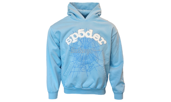 Spider Worldwide White Letters Sky Blue Hoodie-cotton logo-patch baseball cap