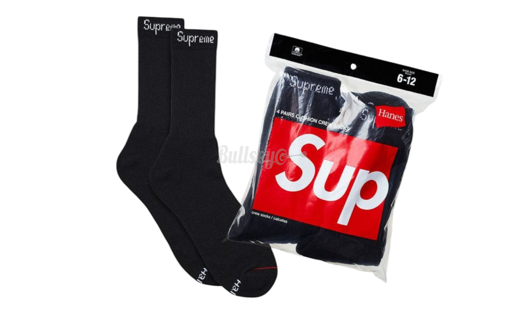 Supreme Hanes Crew Socks (4 Pack) Black-Bullseye Sneaker Boutique