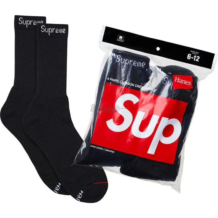 Supreme Hanes Crew Socks (4 Pack) Black-Bullseye Sneaker Boutique