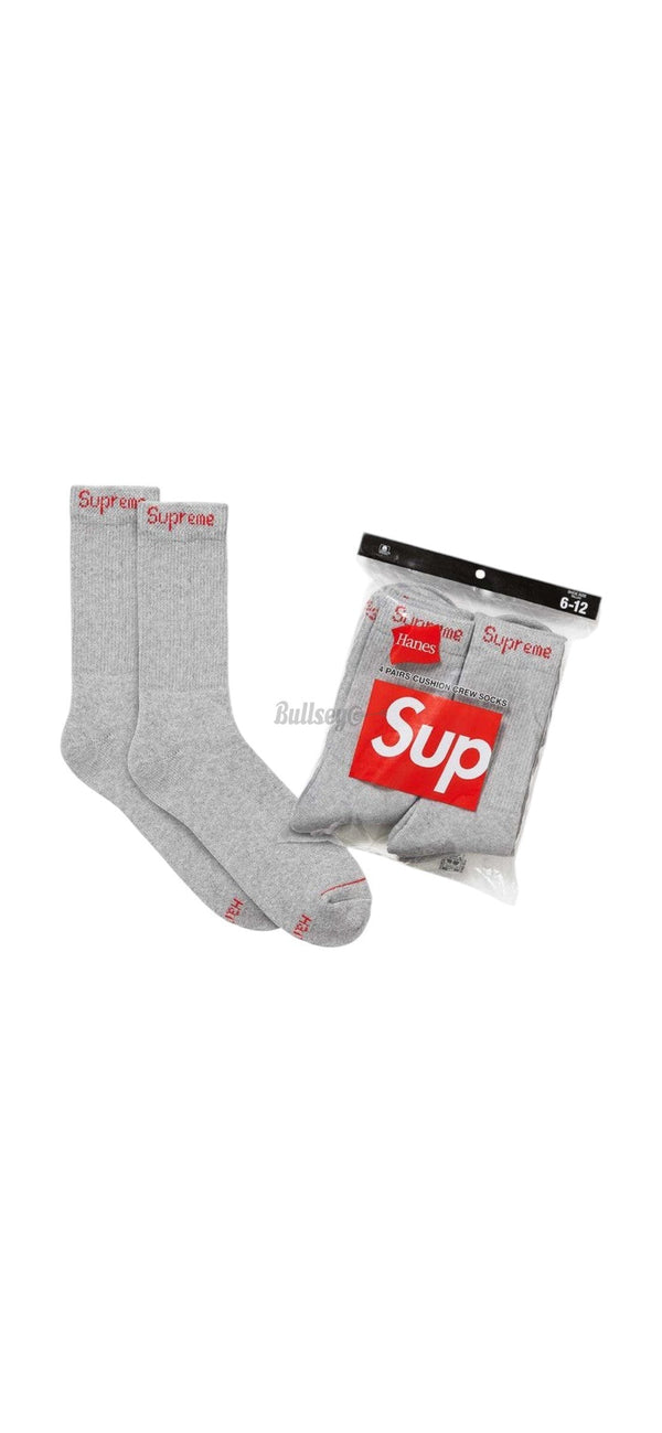 Supreme Hanes Crew Socks (4 Pack) Heather Grey-Bullseye Sneaker Boutique