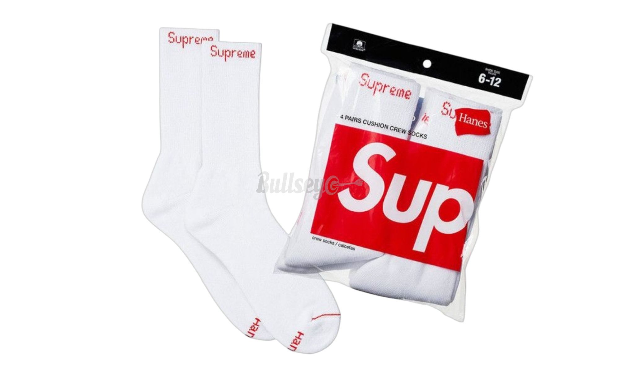 Supreme Hanes Crew Socks (4 Pack) White-Bullseye Sneaker Boutique