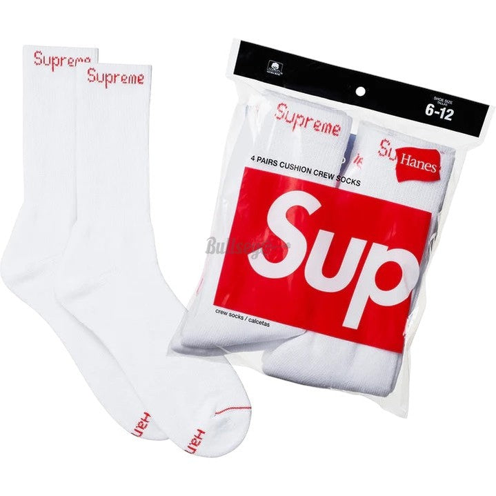 Supreme Hanes Crew Socks (4 Pack) White-Bullseye Sneaker Boutique