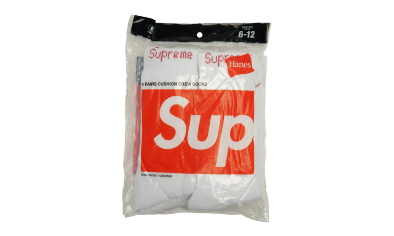 Supreme Hanes Crew Socks (4 Pack) White-Bullseye Sneaker Boutique